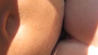 Outdoor fuck. Oiled skinny with perfect butt stays doggy in slutty nature
