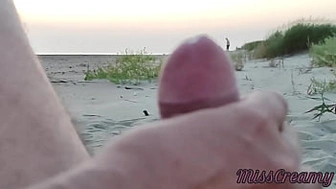 French teacher amatuer hand-job on public beach with cum-shot Extreme sex in front of strangers - MissCreamy