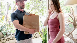 PenthouseGold.com - Brunette Teenie Hazel Moore Invites Delivery Stud In For Raunchy Sex Session