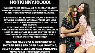 Harper Maddoxx & Hotkinkyjo in dotted dresses deep anal footing, belly bulge & lezzie anal prolapse