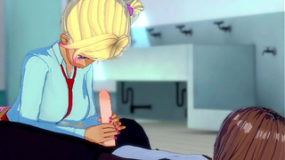 Asian cartoon chick making hand-job in the swimming pool