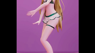 Date A Live Mayuri Anime Undress Dance Bboom Bboom Song Blonde Skank Mmd 3D Clear Blue Clothes