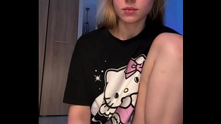 Fingering pink perfect twat with massive dildo