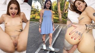 Tattooed Skater Lady Vanessa Vega in Skateboarding and Squirting in Public