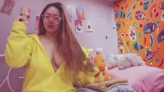 Pathetic Youngster with Monstrous Boobs Crying while Brushing her Hair